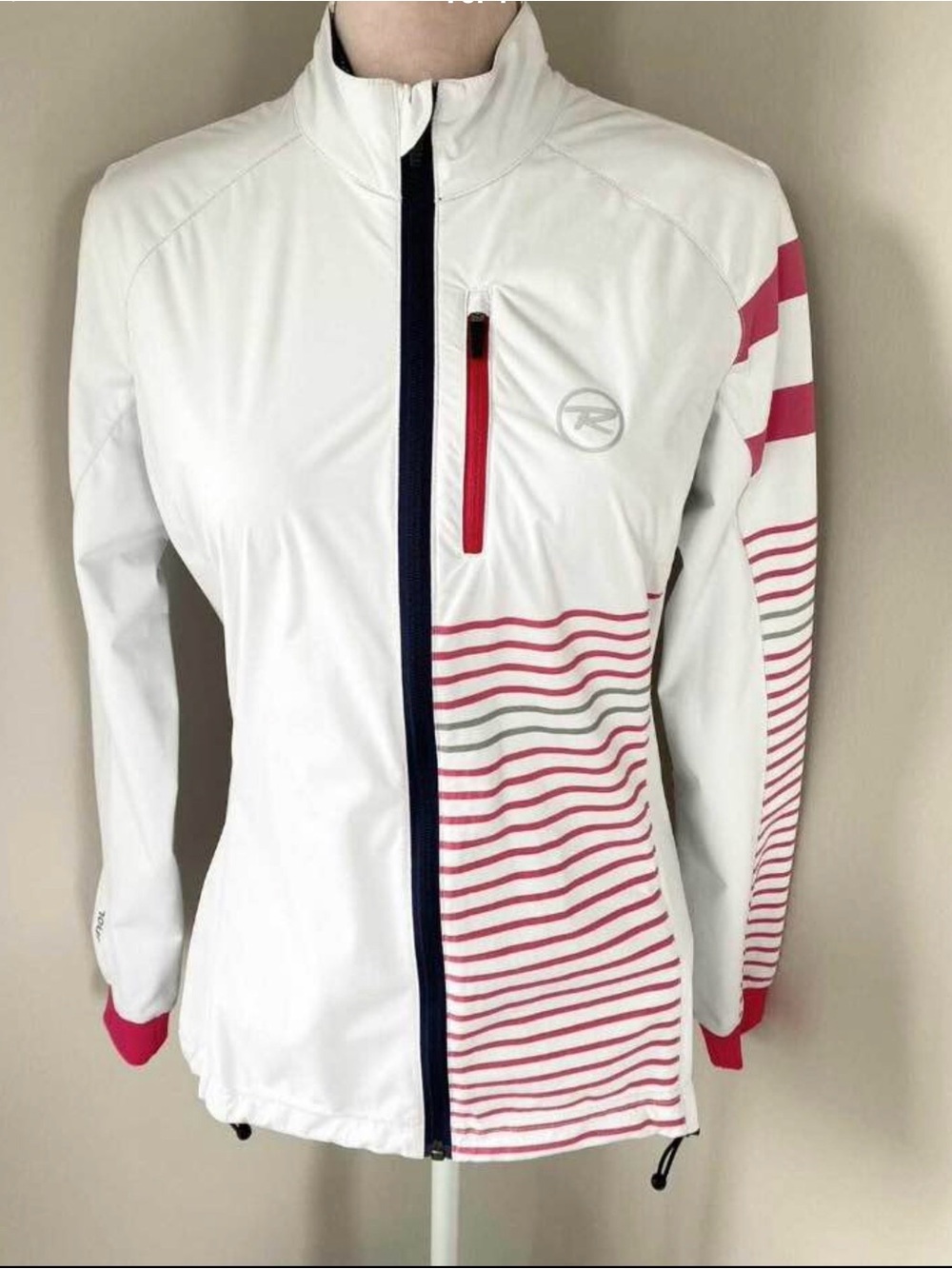 NWOR ROSSIGNOL~  White & Dark Pink Performance Jacket with Patterned Lining